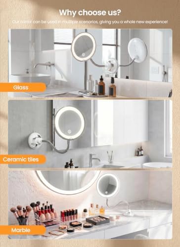 10x Makeup Mirror with Lights, Magnifying Mirror 3 Light Modes Silver
