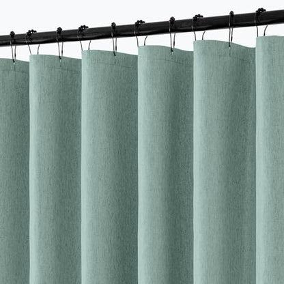 ANRODUO Teal Extra Long Linen Fabric Shower Curtain Set - W72xL108