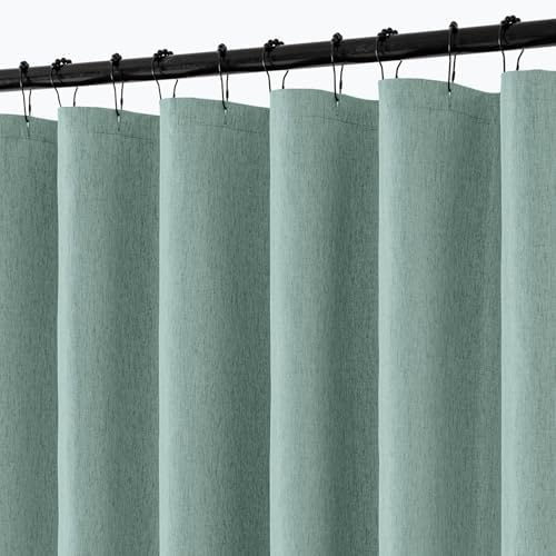ANRODUO Teal Extra Long Linen Fabric Shower Curtain Set - W72xL96
