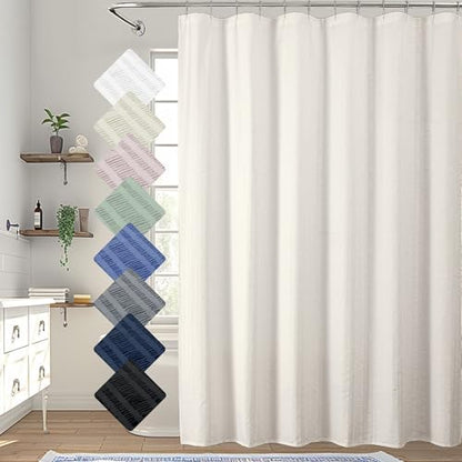 Aiyufeng Extra Long Cream Shower Curtain 96 Inch Long, Embossed Texture Fabric Bathroom Shower Curtain, Large Hotel Bath Curtain with 12 Holes, 72x96