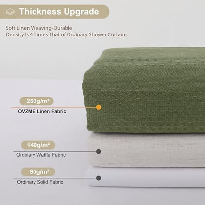 OVZME Extra Long Boho Shower Curtain 84 Inch Long, Modern Farmhouse Heavy Duty Linen Textured Soft Fabric, Rustic Country Cloth Shower Curtain with Tassel for Bathroom Hotel, 72Wx84L, Sage Green