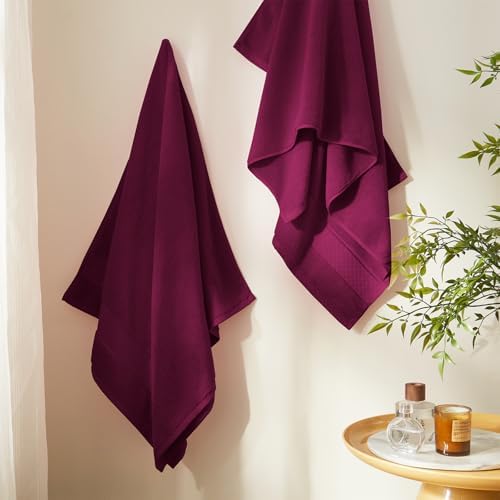 COZYART Bath Towel Set 6 PCS, Burgundy Luxury 100% Turkish Cotton 650GSM