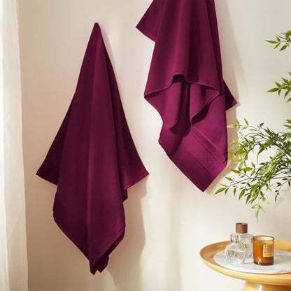 COZYART Bath Towel Set 6 PCS, Burgundy Luxury 100% Turkish Cotton 650GSM