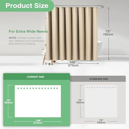 Dynamene Extra Wide Waffle Shower Curtain 256 GSM Fabric 108x72 Beige/Khaki