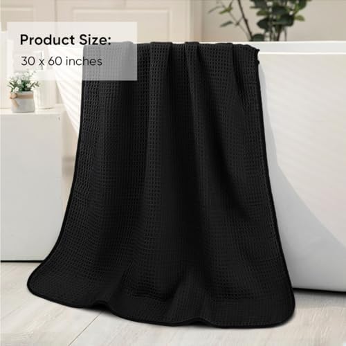 HOMEXCEL Black Waffle Bath Towels Set of 4 Pack, Waffle Towels for Bathroom