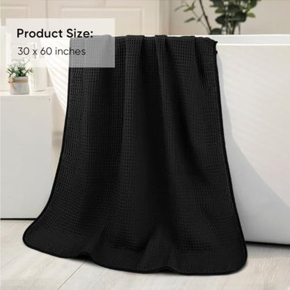 HOMEXCEL Black Waffle Bath Towels Set of 4 Pack, Waffle Towels for Bathroom