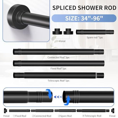 Black Shower Curtain Rod 34-96 Inch (2.8-8ft) Adjustable Shower Rod