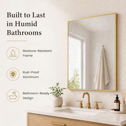 2-Pack 24"x36" Brushed Gold Framed Bathroom Vanity Wall Mirrors