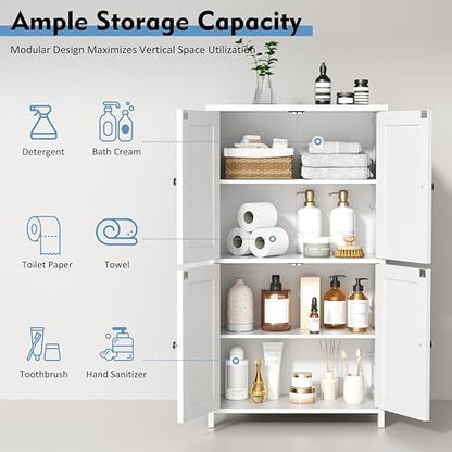 Shintenchi Bathroom Storage Cabinet with Doors and Shelves, Floor Cabinets for Washroom Furniture, Laundry Room, Organization with Adjustable Shelf, White
