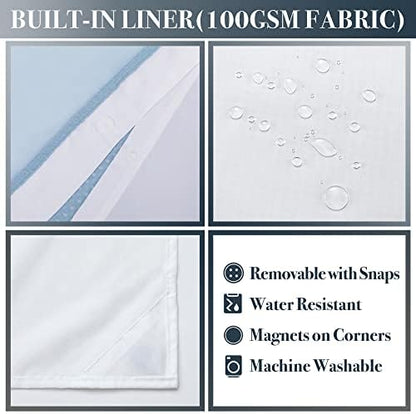 N&Y HOME Stall Waffle Weave Shower Curtain with Snap-in Liner Blue 36x72