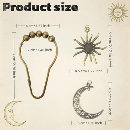 Celestial Shower Curtain Hooks 36 Pack of Sun and Moon Decor Theme Comes with a Bronze Shower Curtain Hooks for Celestial Boho Goth Witchy Shower Curtain (36)