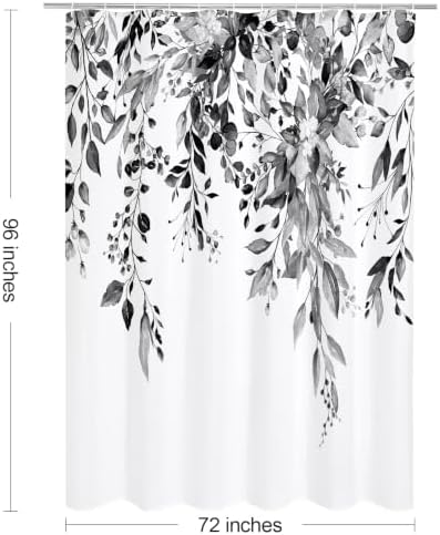 Gibelle Grey Eucalyptus Shower Curtain, Watercolor Floral Print, 72x96