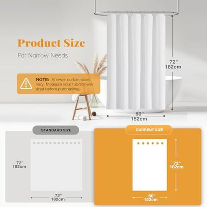 BTTN 60x72 Linen Textured Waterproof Thick Fabric Shower Curtain Set, White