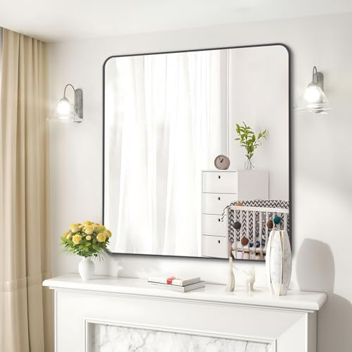 DESBING 36" x 36"Bathroom Mirror, Matte Black Wall Mirror with Metal Frame, Decorative Rectangular Vanity Mirror for Bedroom Bathroom Living Room Entryway (Horizontal/Vertical)