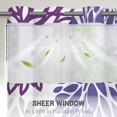 WITHLOC No Hook Floral Shower Curtain with Liner, Purple, 71x74