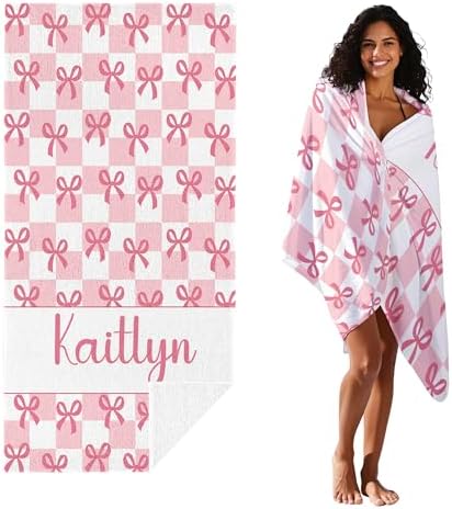 JML Personalized Beach Towel with Name, Custom Beach Towel with Text, Customized Bow Microfiber Pool Towel, Quick Dry & Absorbent Swim Towel for Adult,Anniversary, Birthday, Summer Holiday,Vacation