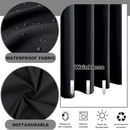 No Hook Shower Curtain and Liner Set for Bathroom, Black, 71" x 74"