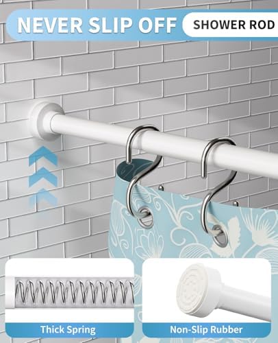 White Shower Curtain Rod 34-96 Inch (2.8-8ft) Adjustable Shower Rod