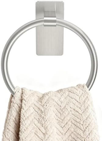 STWWO Hand Towel Holder for Bathroom, Brushed Nickel Towel Ring Adhesive