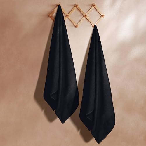 GLAMBURG Premium Cotton Oversized 2 Pack Bath Sheet 35x70-100% Pure Cotton - Ideal for Everyday use - Ultra Soft & Highly Absorbent - Machine Washable - Black