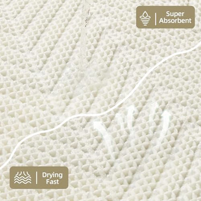 Sunfly Waffle Bath Mat, Boho Bathroom Rugs Non-Slip Washable Super Absorbent Quick Dry, Farmhouse Bathroom Decor 24"x48" Cream