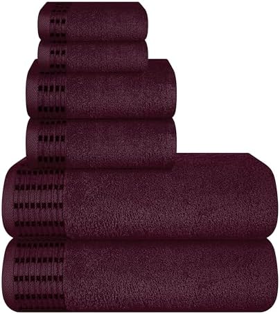 BELIZZI Home Ultra Soft 6 Pack Cotton Towel Set, Contains 2 Bath Towels 28x55 inch, 2 Hand Towels 16x24 inch & 2 Wash Coths 12x12 inch, Ideal Everyday use, Compact & Lightweight - Burgundy
