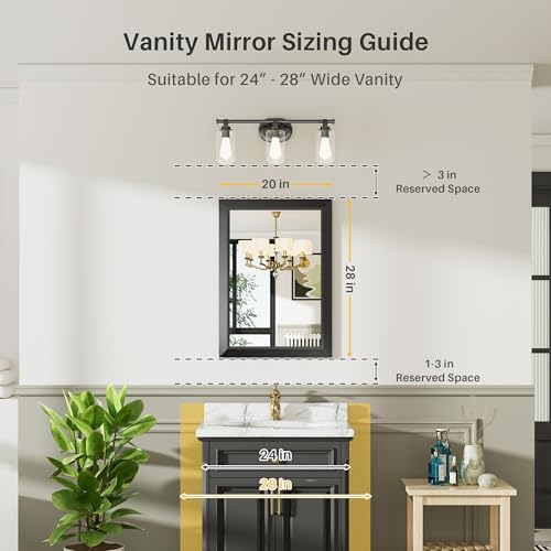 Briivue Black Metal Framed Bathroom Wall Mirror, 20x28 Inch