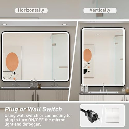 LED 43x36 Inch Lighted Bathroom Mirror,Gold Frame,3 Color