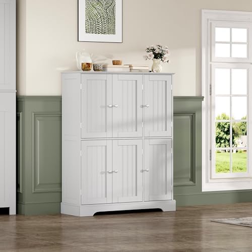 ChooChoo Bathroom Floor Cabinet with 6 Doors and Adjustable Shelves