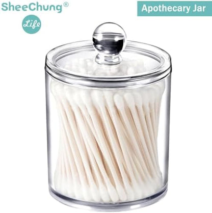 SheeChung 8 Pack Acrylic Qtip Holder with Labels, Qtip Jars for Bathroom