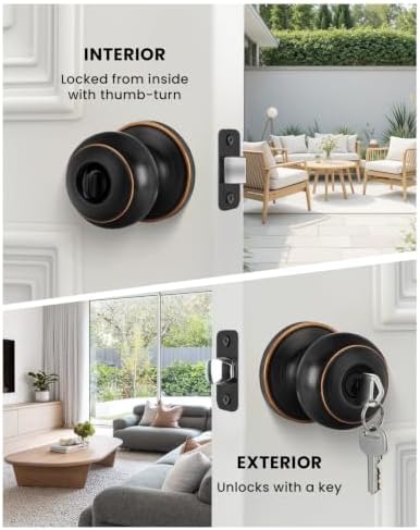 Haidms 3 Pack Oil Rubbed Bronze Door Knobs with Lock and Key, Keyed Alike Keyed Entry Door Knobs Exterior, Black Doorknobs for Bedroom