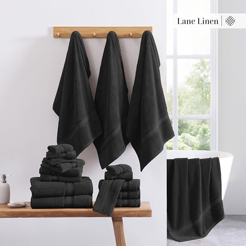 LANE LINEN Large Bath Towel Set Absorbent Quick Dry 100% Cotton - Black