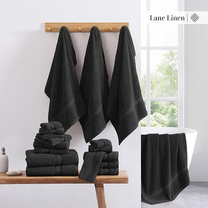 LANE LINEN Large Bath Towel Set Absorbent Quick Dry 100% Cotton - Black