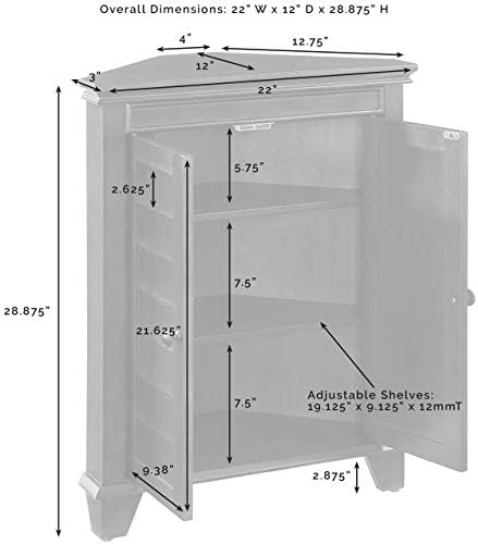 Crosley Furniture Lydia Corner Storage Cabinet and Bathroom Organizer with Shelves, White