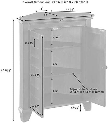 Crosley Furniture Lydia Corner Storage Cabinet and Bathroom Organizer with Shelves, White