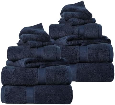 SUPERIOR Egyptian Cotton Ultra Plush & Absorbent, 12 Piece Set, Navy Blue