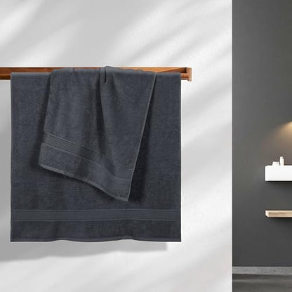 Belizzi Home Cotton 2 Pack Oversized Bath Towel Set 28x55 inches, Large Bath Towels, Ultra Absorbant Compact Quickdry & Lightweight Towel, Ideal for Gym Travel Camp Pool - Charcoal Grey