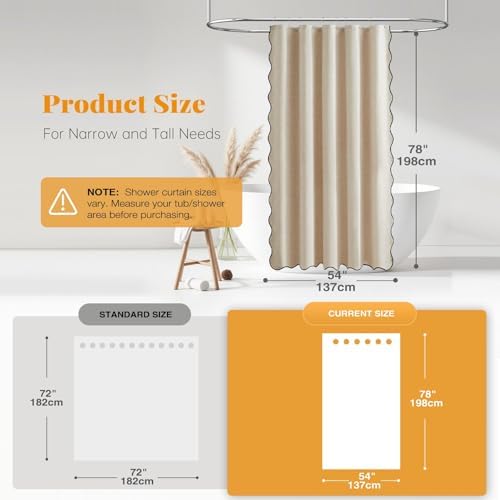 BTTN 54x78 Boho Scalloped Linen Textured Cloth Shower Curtain, Beige/Cream