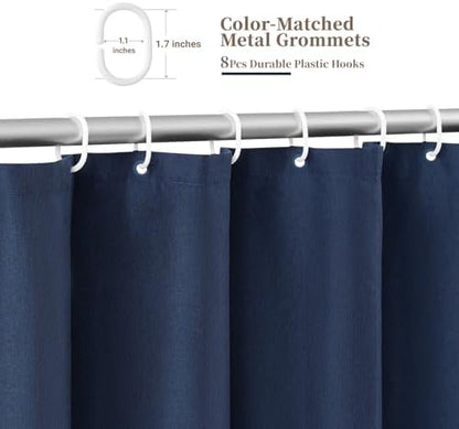 BTTN 48x72 Boho Scalloped Linen Textured Cloth Shower Curtain, Navy Blue
