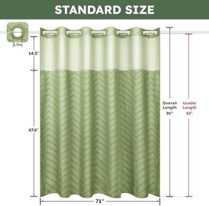 FADOTY Green No Hook Shower Curtain Set with Snap in Liner, 71'' x 86''
