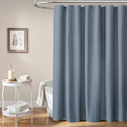 BTTN Blue Grey Linen Textured Waterproof Fabric Shower Curtain Set, 72x72