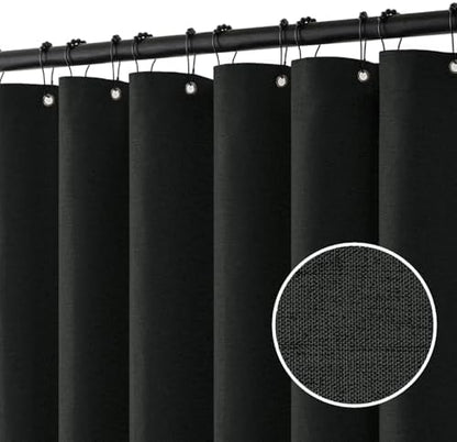 MIULEE W60*L84 Extra Long Linen Shower Curtain Black 10 Metal Hooks