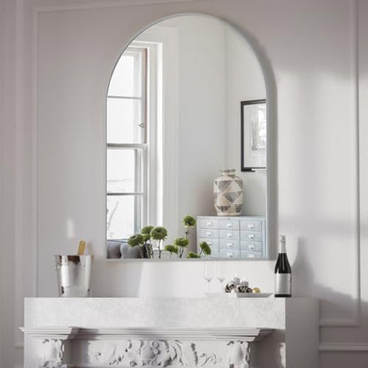 BEAUTYPEAK 30"x40" Arch Bathroom Wall Mirror, Silver