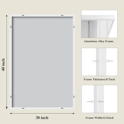 Koonmi White Rectangle Wall Mirror, 30x40 Inch Bathroom Mirror, Aluminum Frame Vanity Mirror for Entryway, Living Room, Bedroom Bathroom, Hangs Horizontally or Vertically