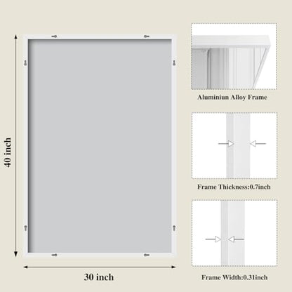Koonmi White Rectangle Wall Mirror, 30x40 Inch Bathroom Mirror, Aluminum Frame Vanity Mirror for Entryway, Living Room, Bedroom Bathroom, Hangs Horizontally or Vertically