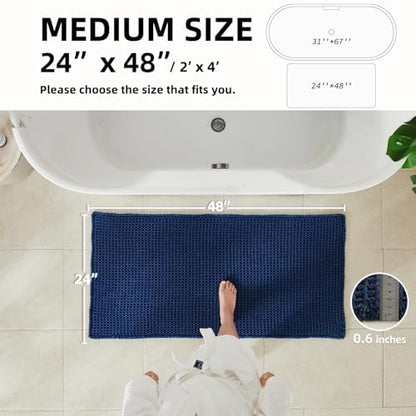 TYUU Waffle Bath Mat, Boho Bathroom Rugs Non Slip, 48x24 Navy Blue