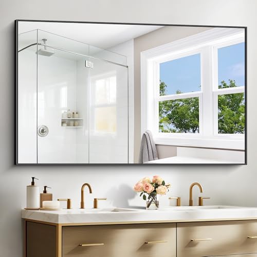 BONEWEI Bathroom Mirror,60x36 inch Large Wall Mirror for Bathroom Wall Mounted Black Rectangle Mirrors,Black Bathroom Mirror for Living Room,Farmhouse,Bedroom Entryway,Horizontal/Vertical