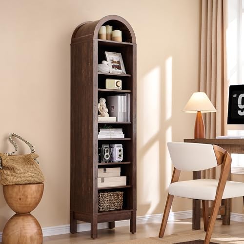 IFBUY 71" Tall Arched Bathroom Storage Cabinet, 8-Tier Modern Farmhouse Storage Cabinet with Adjustable Shelves, Wood Freestanding Cabinet for Bathroom, Living Room, Entryway, Hallway (Brown)