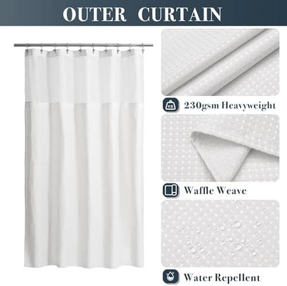 N&Y HOME 54 x 72 Waffle Weave Shower Curtain with Snap-in Liner Set White