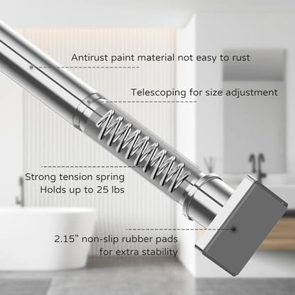 UIOSANRT Stainless Silver Shower Curtain Rod 31-79 Inches Non-Slip Shower Rod Tension Mounted No Drill Shower Curtain Rods Spring Tension Rod Adjustable Tension Curtain Rod for Windows Bathroom